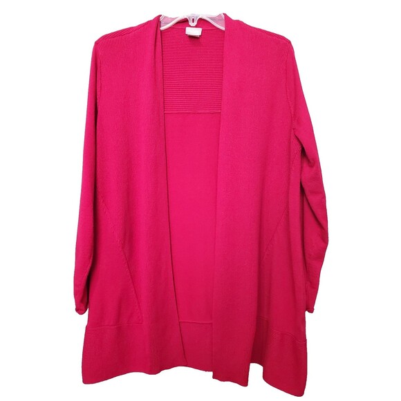 Chico's Red Mix-Ribbed Open Front Cardigan Size 2 Large - Picture 1 of 6
